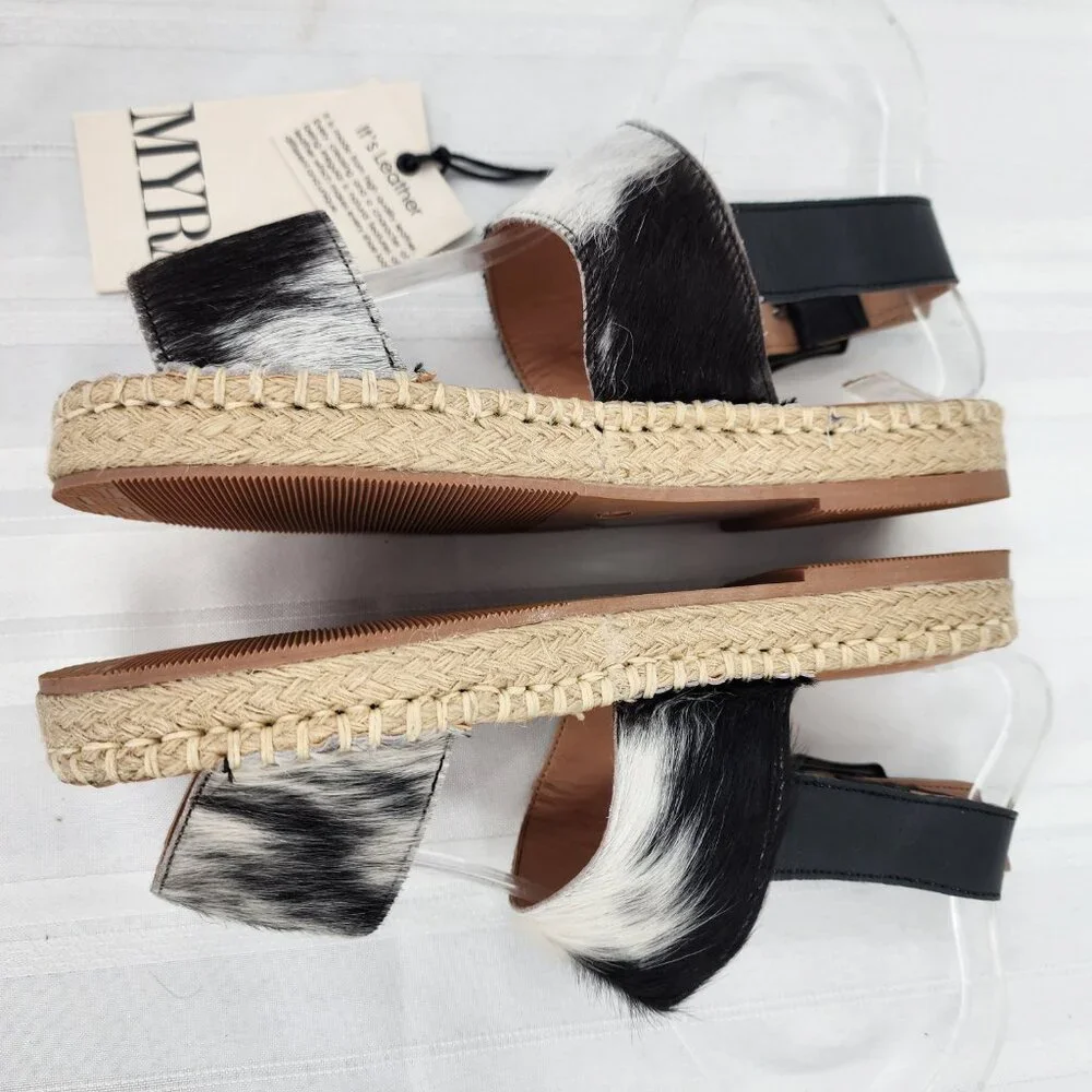 MYRA BAG Mignon Espadrille Hair-On Black & White Western‎ Sandals 6-10 NWT